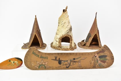 Three Birch Bark Native American Souvenir Teepee's