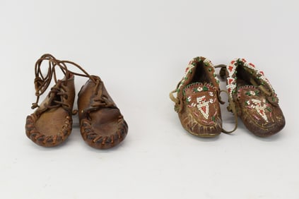 Two Pairs of Leather Native American Baby Moccasins