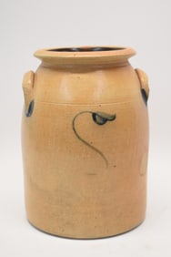 Blue Floral Decorated Stoneware Crock