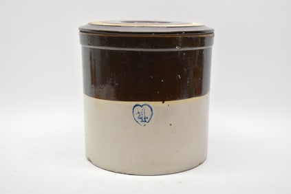 Brown and White Glazed Stoneware 4 Gallon Crock