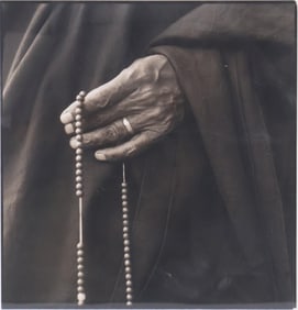 Hand Holding a Rosery, Black and White Photo Print