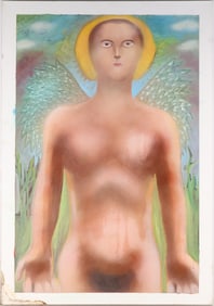 Gilbert, Stylized Male Angel, Mixed Media on Paper