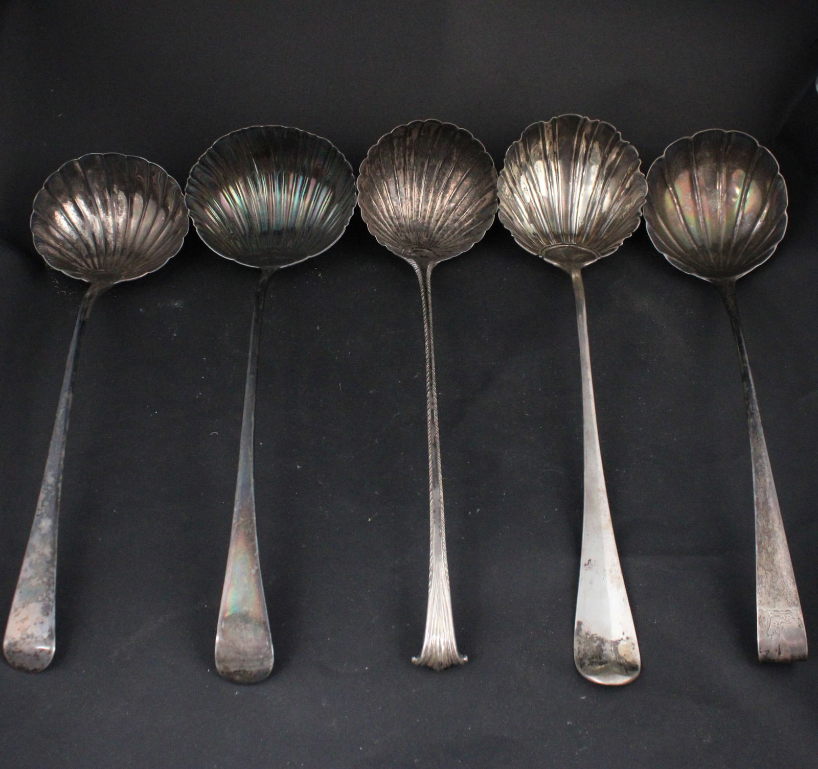 Five Georgian English and Irish Sterling Scalloped Punch Ladles (1 of 12)
