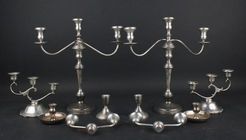 Pair of Mexican Sterling Silver Three Light Candelabra