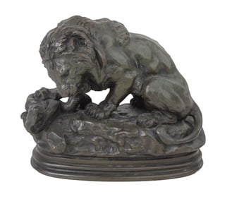 Antoine-Louis Barye, French 1795-1875, Lion Crushing a Snake, Salon 1833, Bronze