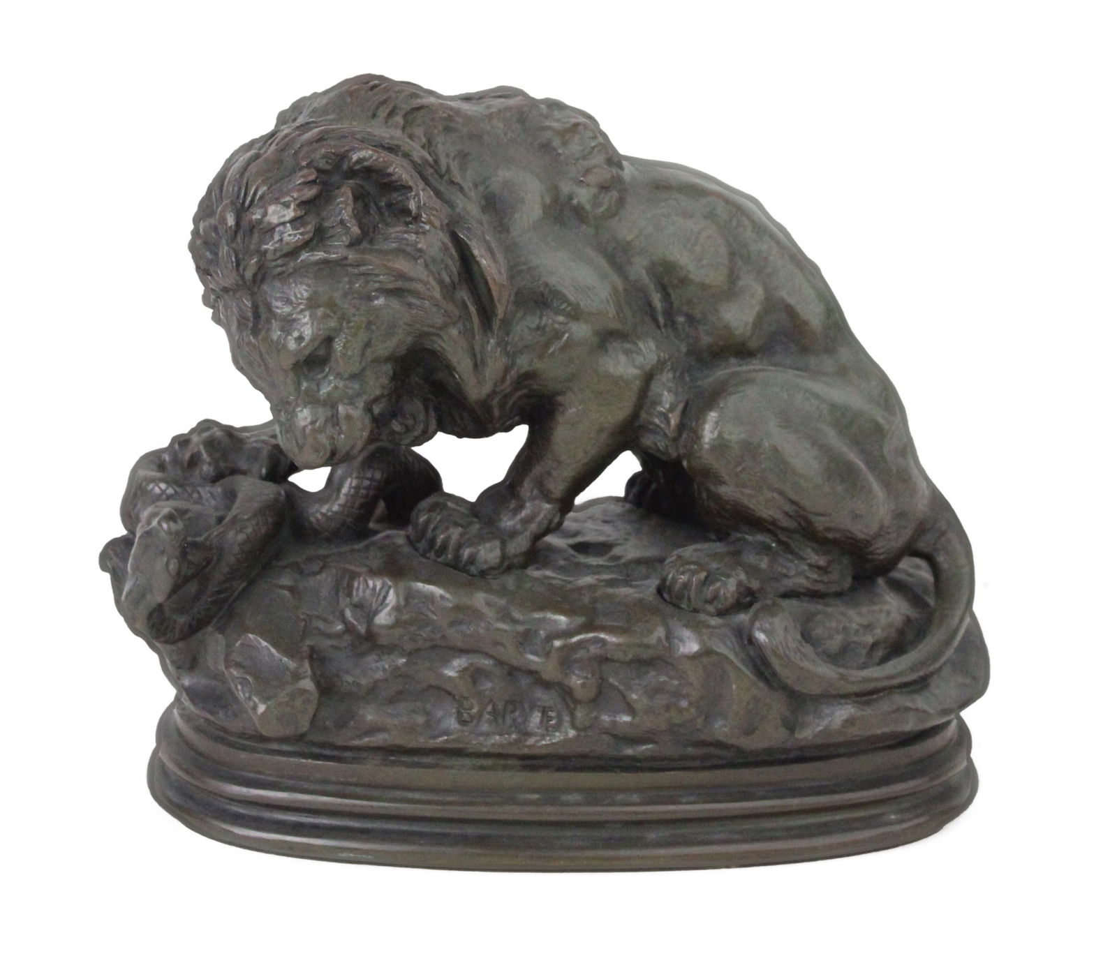 Antoine-Louis Barye, French 1795-1875, Lion Crushing a Snake, Salon 1833, Bronze (1 of 7)