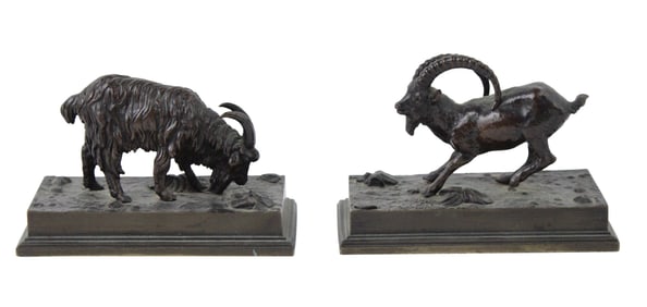 After Antoine-Louis Barye, French 1795-1875, Two Goat Figures, Bronze