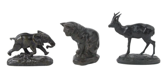 After Antoine-Louis Barye, French 1795-1875, Three Animal Figures, Bronze