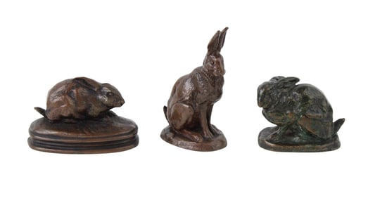 After Antoine-Louis Barye, French 1795-1875, Three Rabbits, Bronze