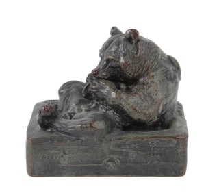 After Antoine-Louis Barye, French 1795-1875, Seated Bear, Bronze