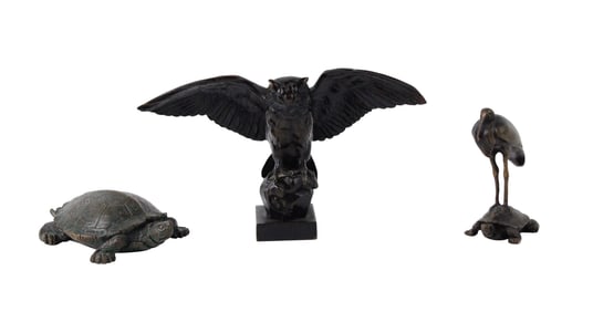 After Antoine-Louis Barye, French 1795-1875, Three Animal Figures, Bronze