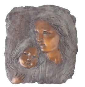 Glenna Goodacre, American 1939-2020, Mother and Daughter, Cast Bronze Plaque