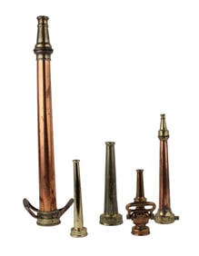 Group of Brass and Copper Fire Hose Nozzles