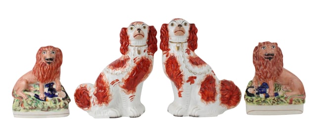 Two Staffordshire Figures of the British Lion over Napoleon III