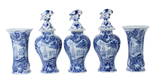 Dutch Delft Blue & White Five-Piece Chimney Garniture