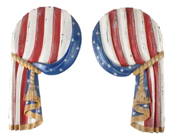 Pair of Polychrome-Decorated Carved Flag Swags