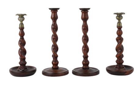 Two Pair of Georgian Turned Oak Barley Twist Candlesticks