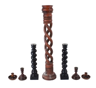 Group of Turned Wood Candlesticks