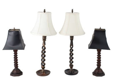 Two Pairs of Turned Barley Twist Lamps