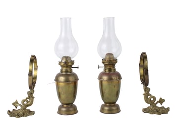 Pair of Gimbled Brass Fluid Lamp Wall Sconces