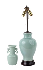 Celadon Baluster Vase Fitted as a Lamp