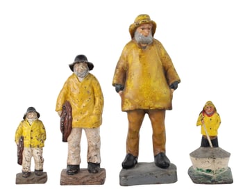 Four Old Salt Fishermen Painted Cast-Iron Doorstops