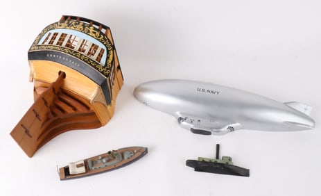 Three Painted Wood Ship Models