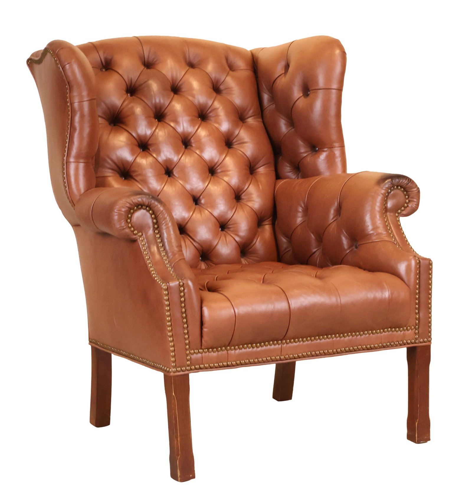 George III Style Tufted Leather Easy Chair: George III Style Tufted Leather Easy Chair 20th/21st C. Some sun-bleaching. 41 in. (104.1 cm.)