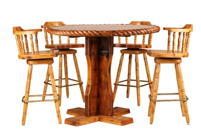 Nautical Themed Rope-Mounted Pine High Top Circular Table