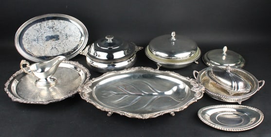 Nine Silver Plated Serving Articles