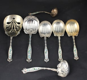 Enamel and Sterling Silver Dresden Serving Pieces