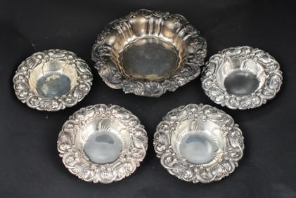 Five Small Sterling Silver Floral Bowls