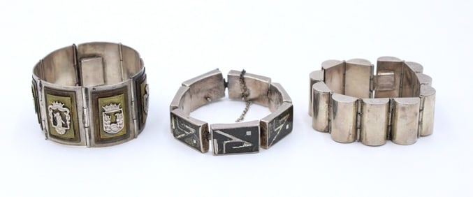 Three Taxco Mexican Silver Bracelets