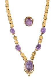 Antique Five Cabochon Amethyst Necklace