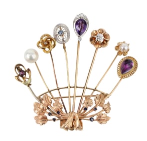 Large Eight Stickpin and Gemstone Brooch