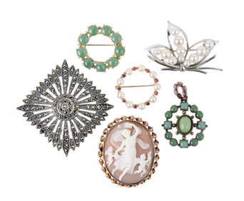 Six Antique Pins and Pendant