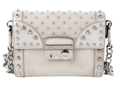 Prada Grey Leather Spazzolato Studded Mini Sound Bag