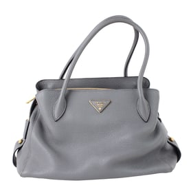Prada Grey Leather Vittello Daino Tote