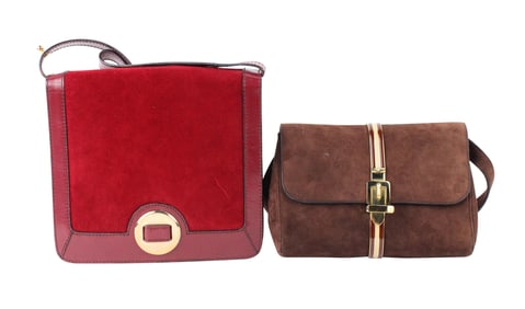 Celine Brown Suede and Leather Shoulder Bag