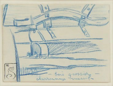 Theophile Alexandre Steinlen, Swiss/French 1859-1923, Bois Grossier Charronage Massif, Blue Crayon