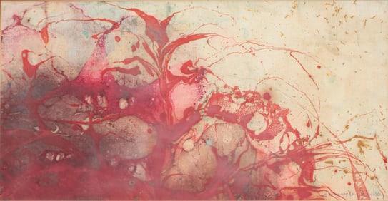 Abstract in Red and Beige, Painted Fabric