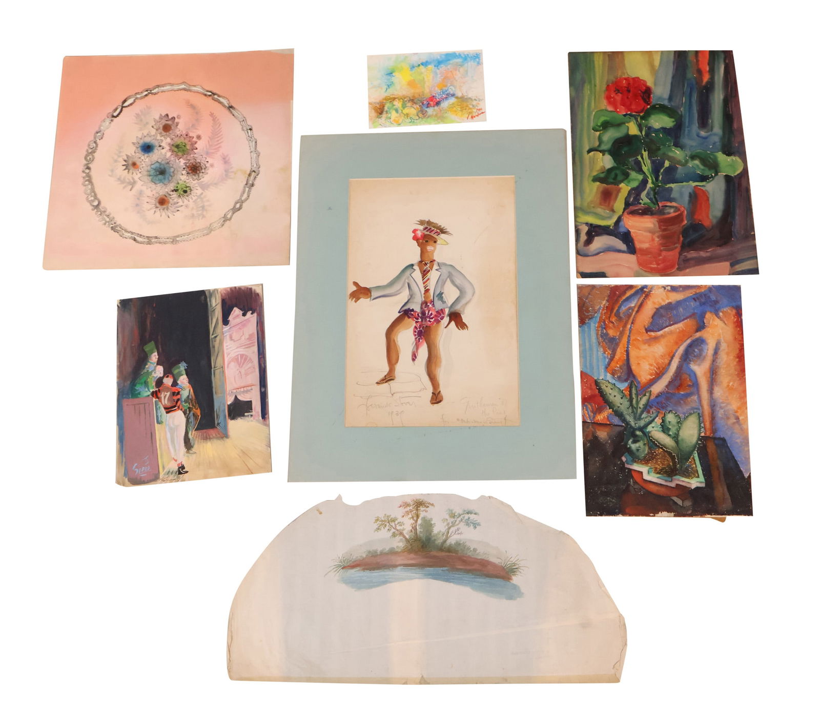 Adolf Ferdinand Konrad, German 1915-2003, Backstage Scene, Watercolor: Adolf Ferdinand KonradGerman, 1915-2003Backstage SceneWatercolorTogether with six unframed watercolors, some signed, various subjects.Largest: 21 x 15 1/2 in. (53.3 x 39.4 cm.)