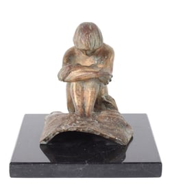 Anna Coleman Watts Ladd, 1878-1939, Seated Nude Figure with Serpent, Bronze on Marble