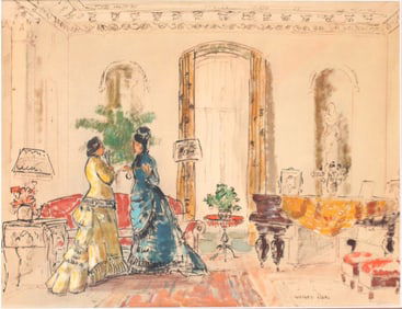 Gifford Beal, 1879-1956, Interior Parlor Scene, Watercolor, Gouache, and Ink