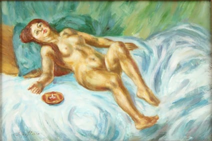 John French Sloan, 1871-1951, Reclining Nude, Oil on Masonite