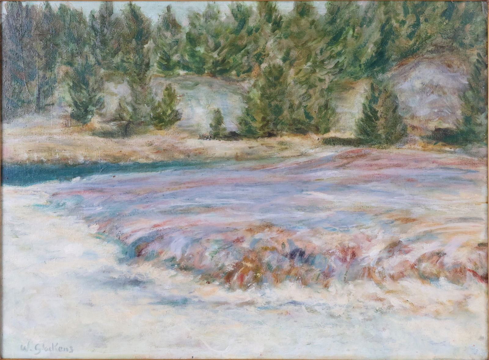 After William James Glackens, 1870-1938, Riverside, Oil on Canvas: After William James Glackens1870-1938RiversideOil on CanvasSigned l.l., bears label verso.Provenance: Young Fine Arts Gallery, 1994 to Private Collection MainBarridoff Auctions, South Portland, ME, Au