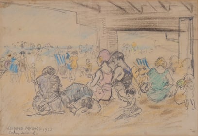 Jerome Myers, 1867-1940, Coney Island, Color Pastels and Pencil on Paper