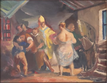 Jon Corbino, American 1905-1964, Scandal at the Ceremony, Oil on Canvas
