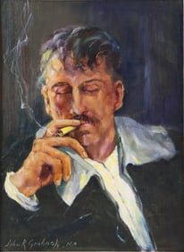John R Grabach, American 1886-1981, Portrait of Man Smoking, Oil on Panel