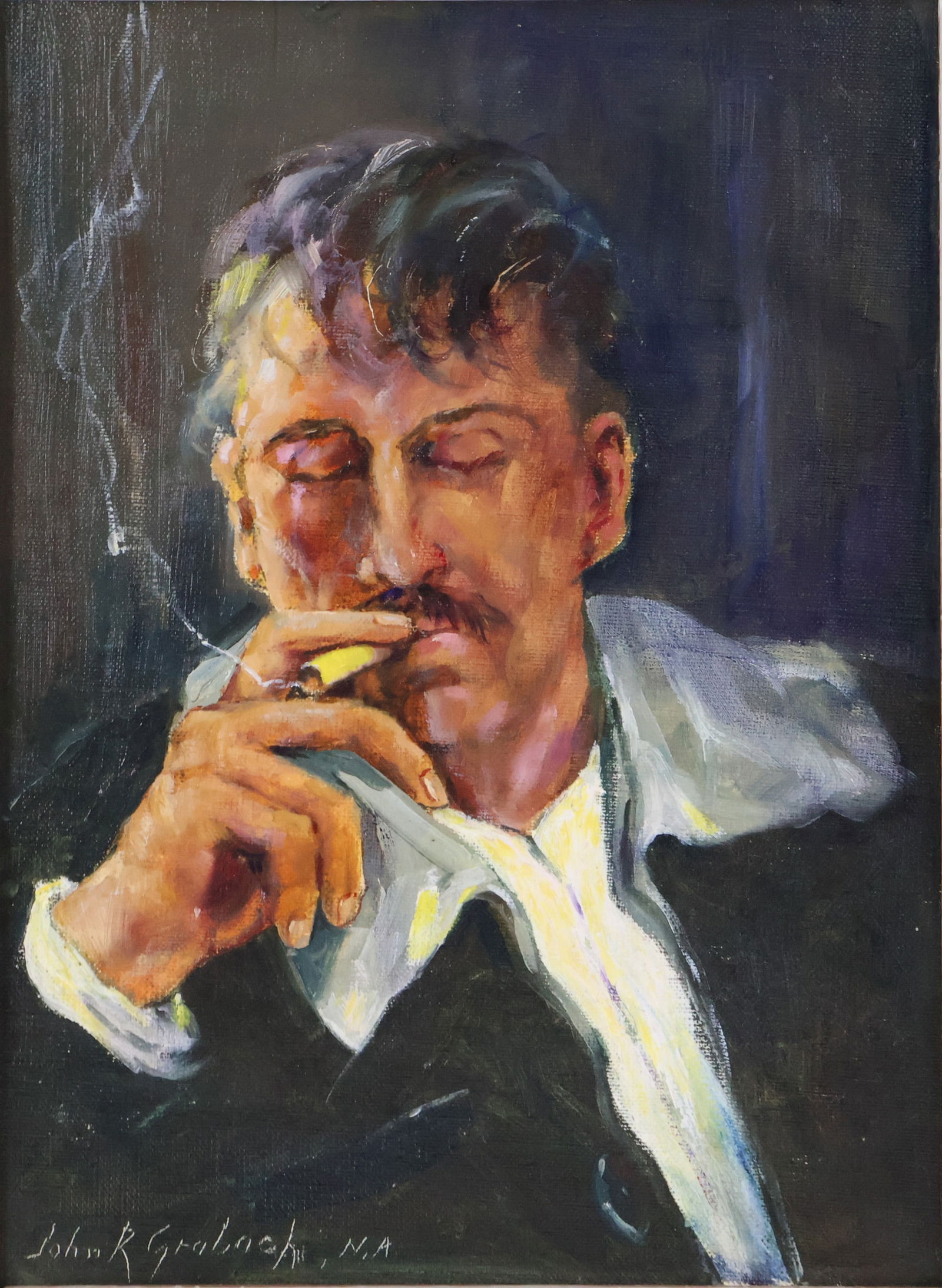 John R Grabach, American 1886-1981, Portrait of Man Smoking, Oil on Panel (1 of 10)